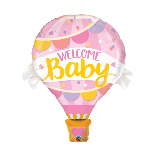 42" Welcome Baby Hot Air Pink Balloon