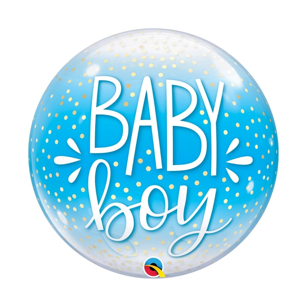 22" Single Baby Boy Blue & Confetti Dots Bubble